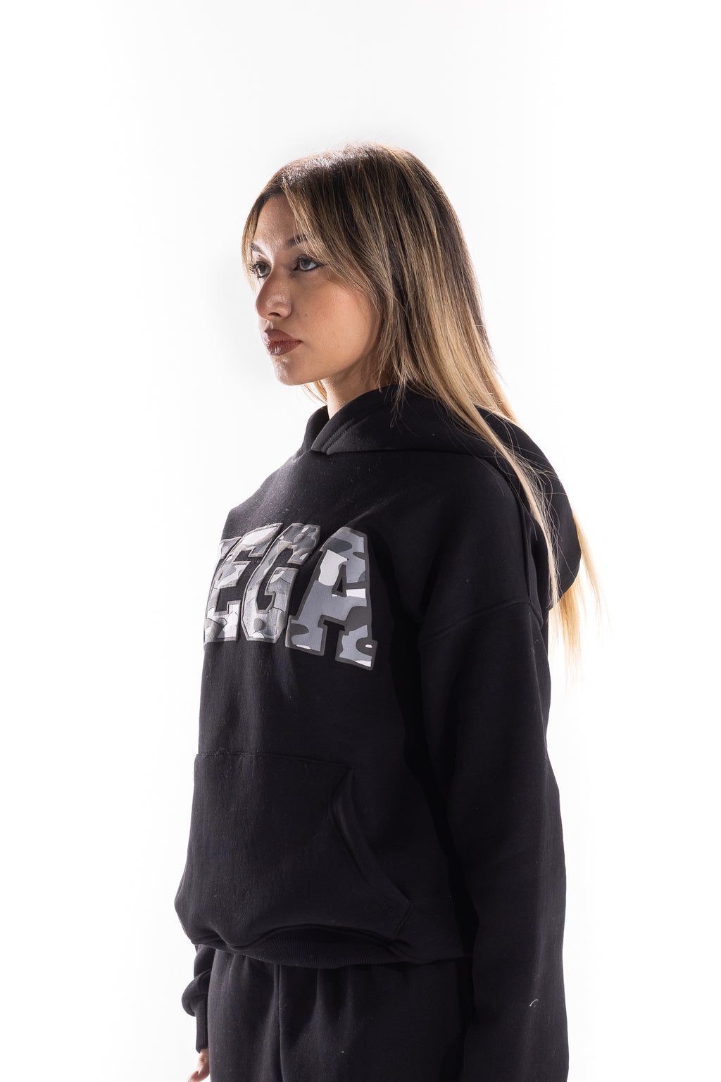 BLACK VARSITY CAMO HOODIE