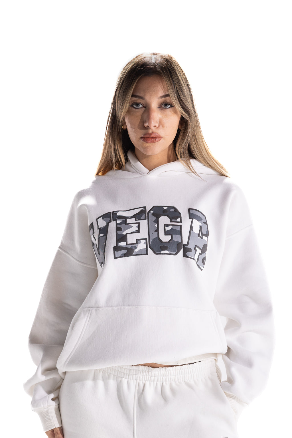 WHITE VARSIY CAMO HOODIE