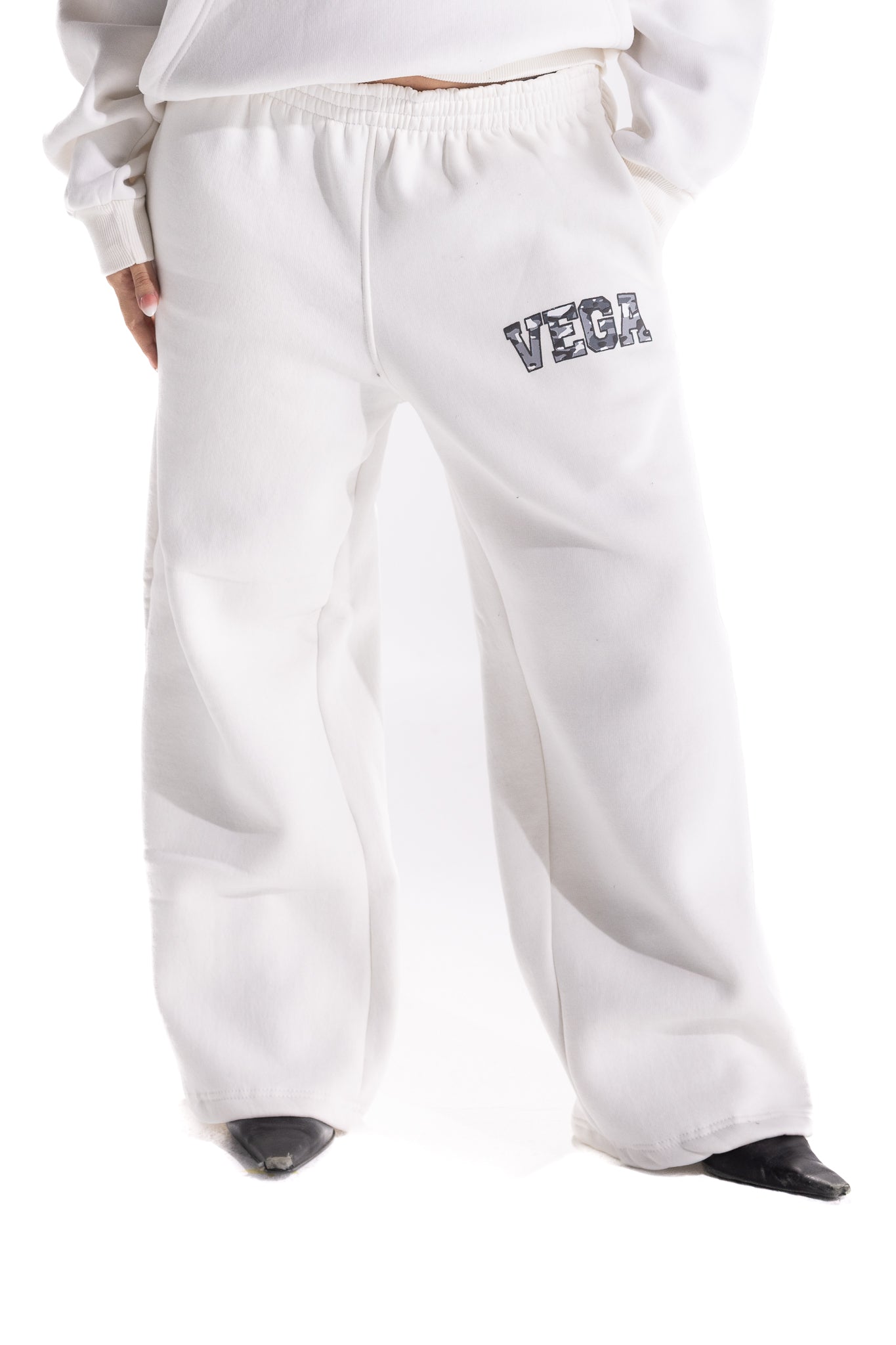 WHITE VARSITY CAMO SWEATPANTS