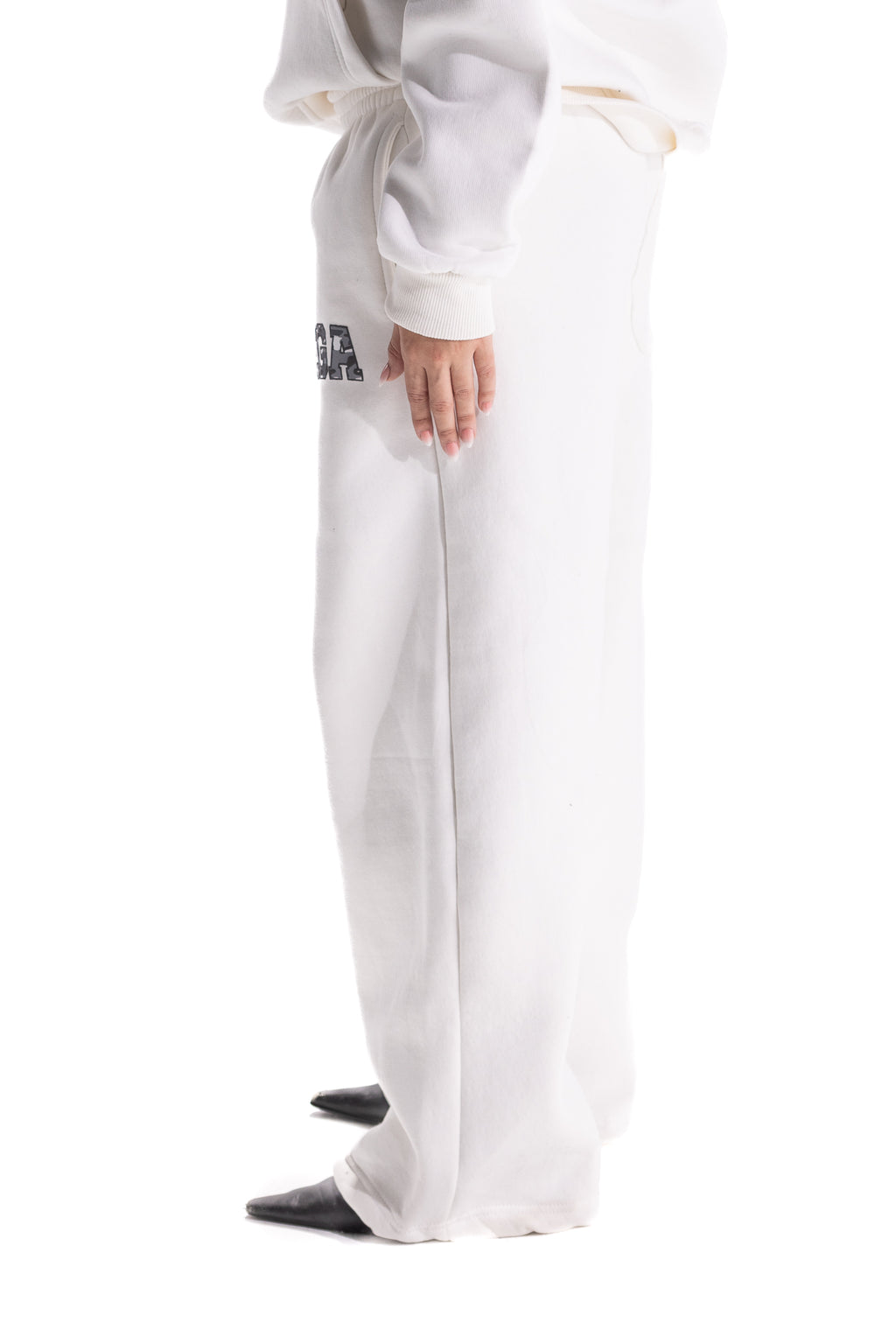 WHITE VARSITY CAMO SWEATPANTS