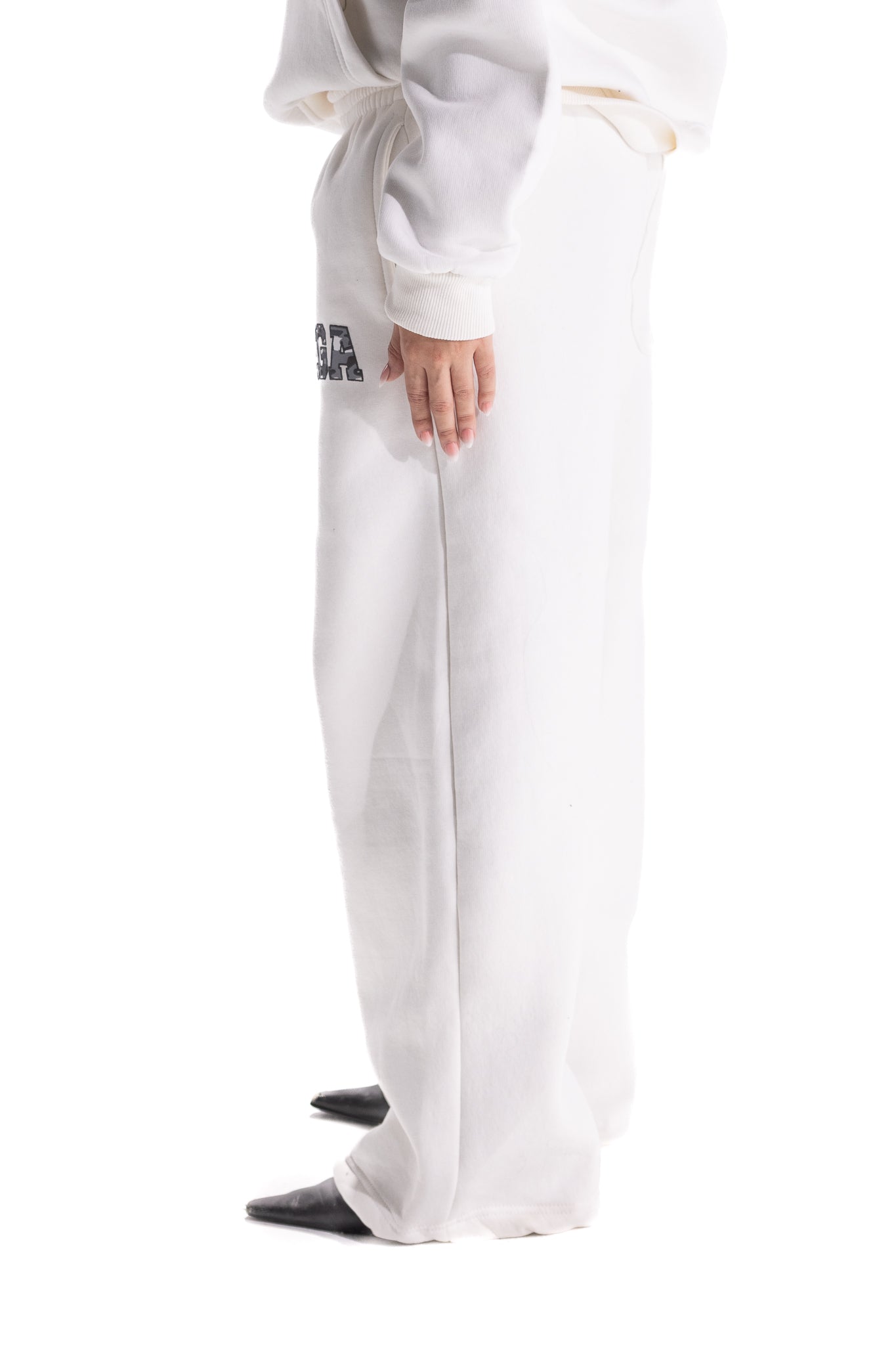 WHITE VARSITY CAMO SWEATPANTS