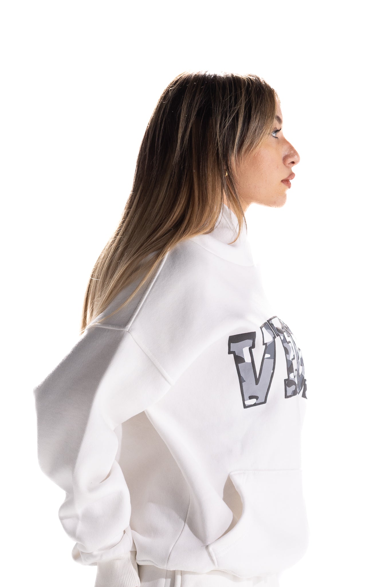 WHITE VARSIY CAMO HOODIE