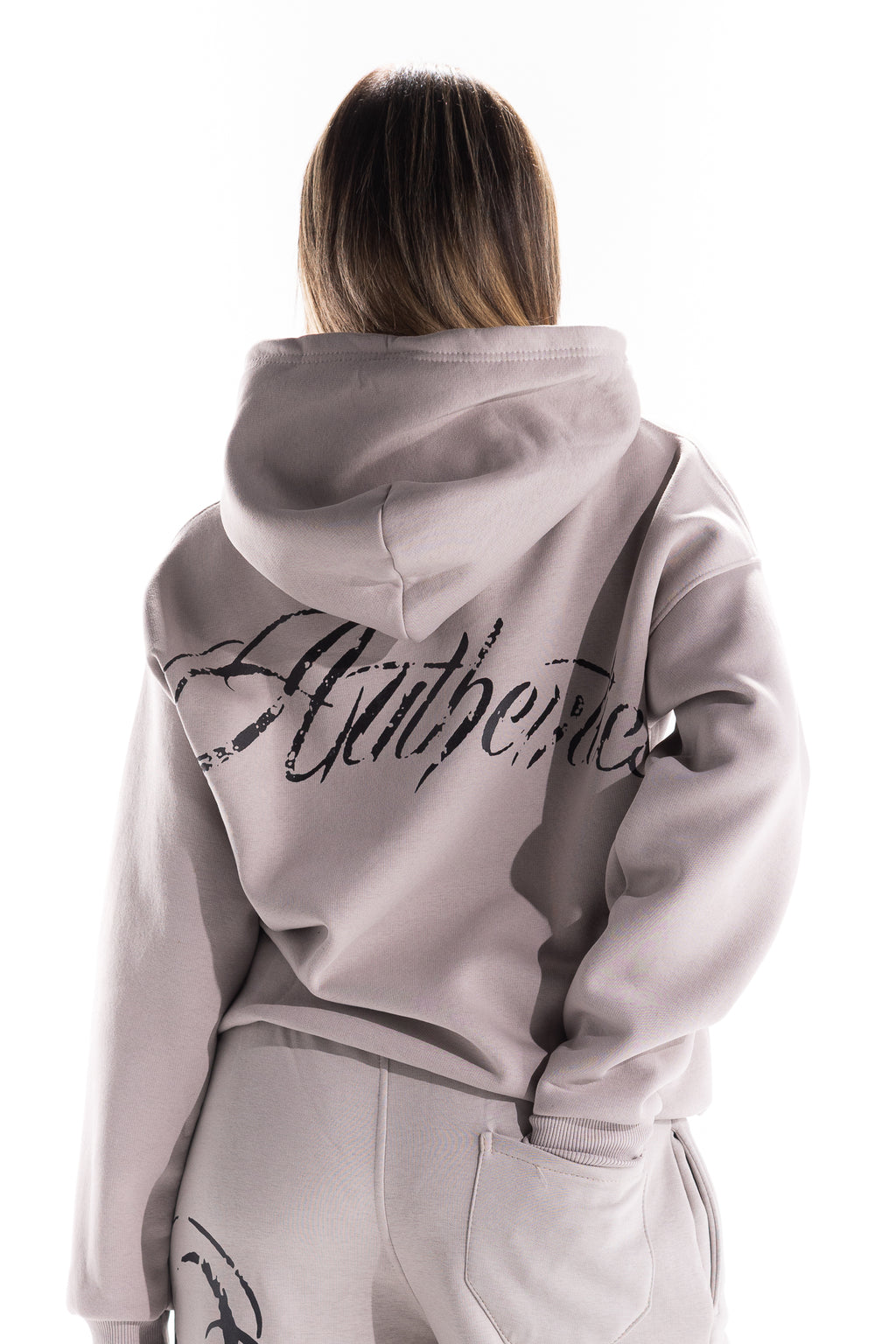 GREY BACK SCRIPT HOODIE