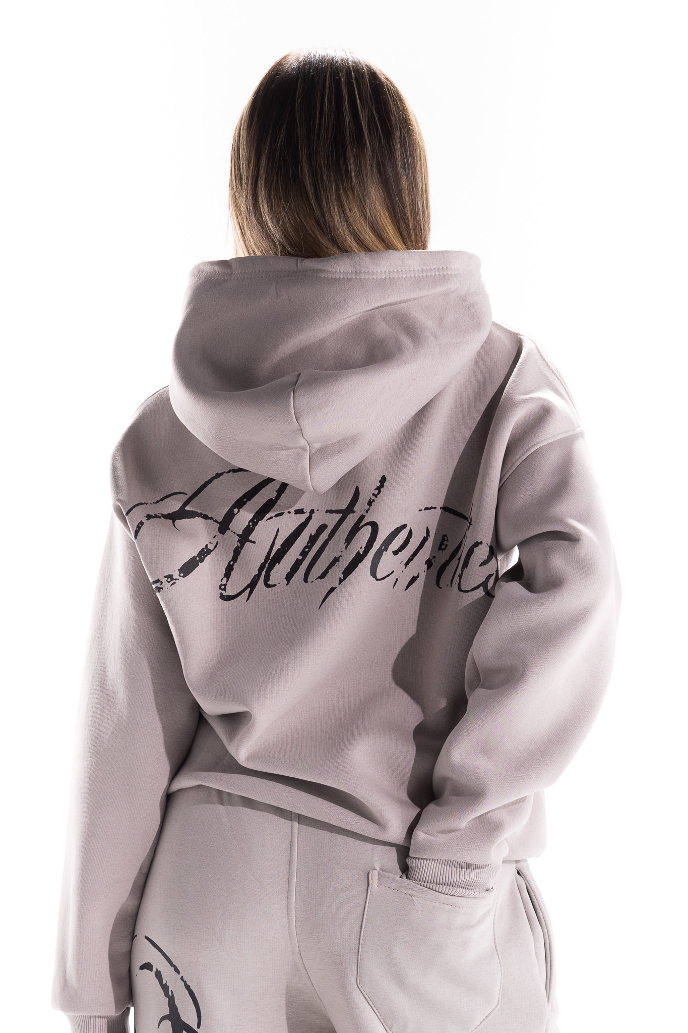 GREY BACK SCRIPT HOODIE