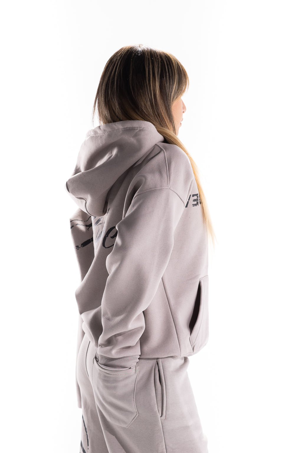 GREY BACK SCRIPT HOODIE