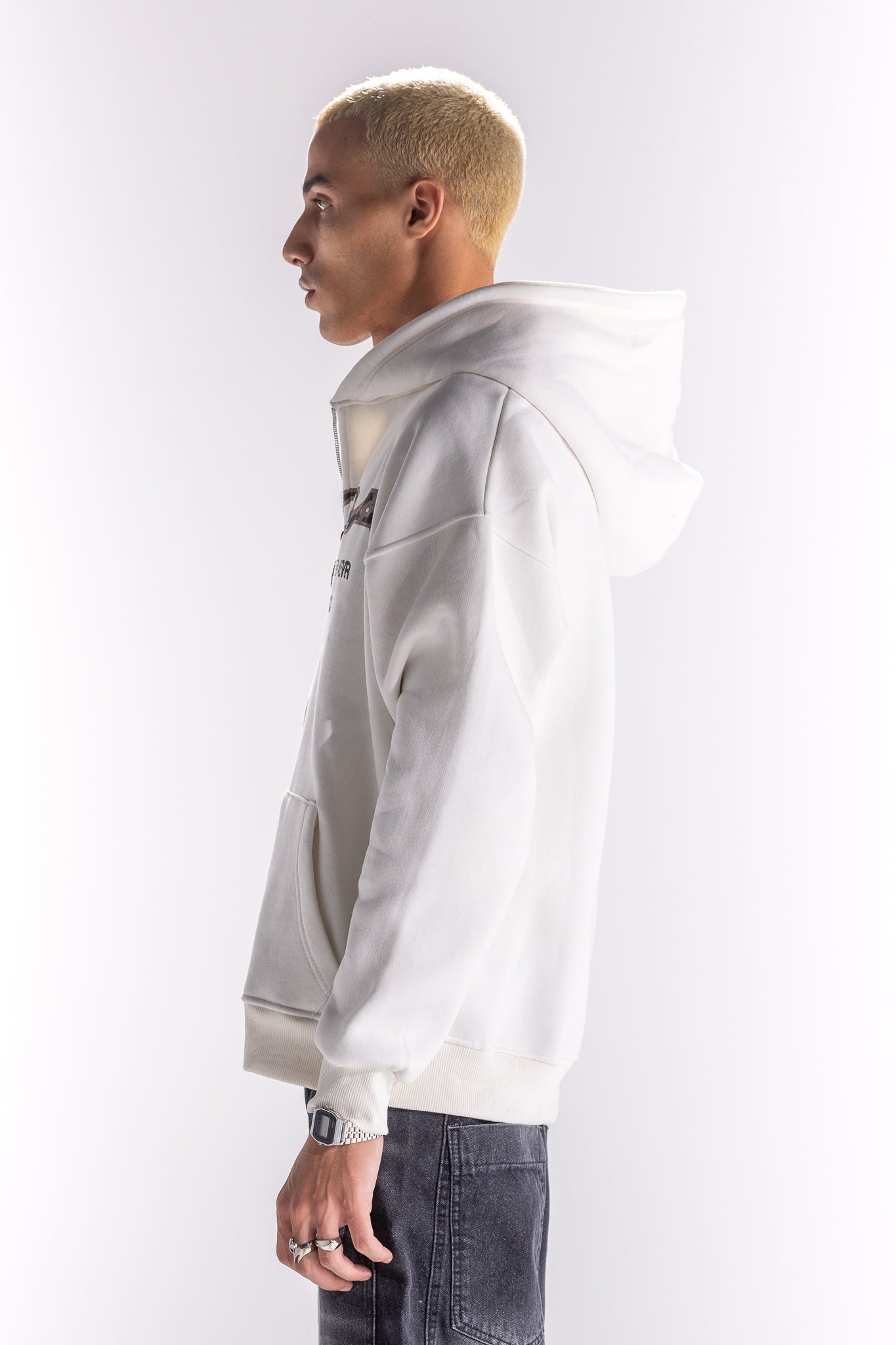 WHITE TRI-TEXT ZIP UP
