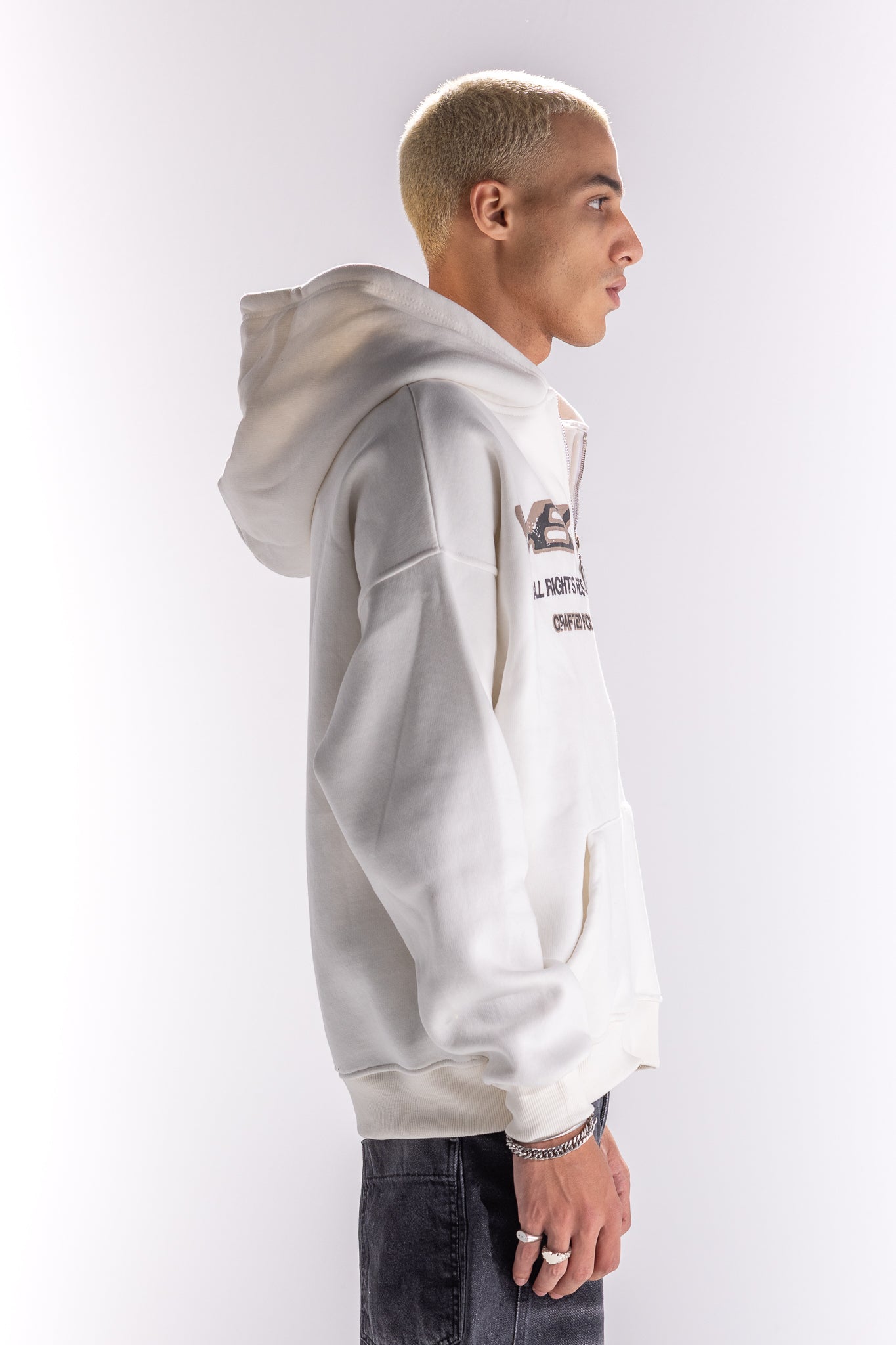 WHITE TRI-TEXT ZIP UP